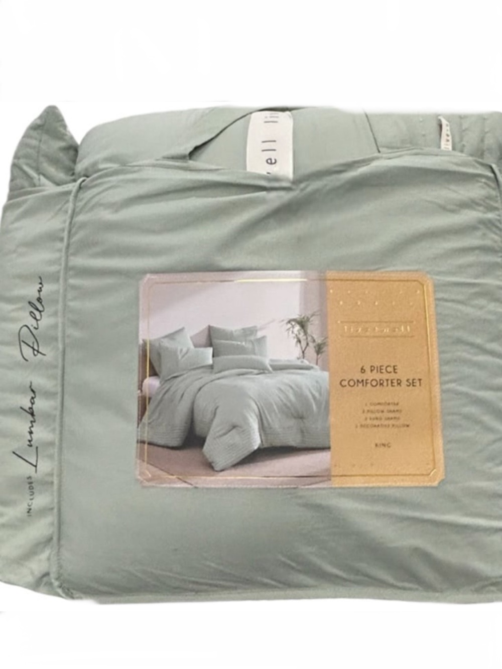 Live Well 6 Piece Green King Comforter Set with Lumbar Pillow New with Tags